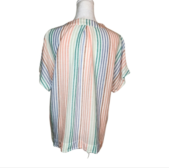 Marine Layer Bali Striped Linen Blend Short Sleeve Top Medium - Picture 3 of 8